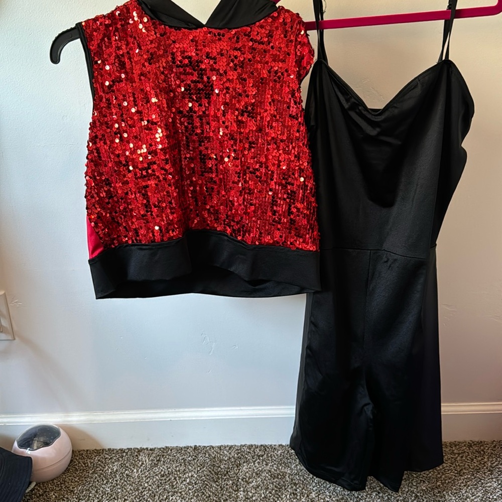 Red and black two-piece costume-
